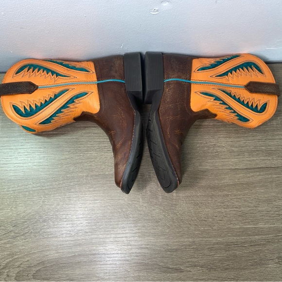 Ariat Quickdraw VentTek Western Wear Boots 4LR Youth 2 Orange Brown Blue Worn - Picture 5 of 15